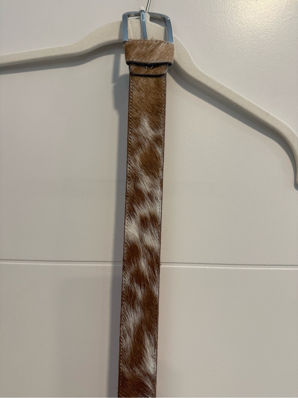 Cowhide Belt in Brown and White with Silver Buckle